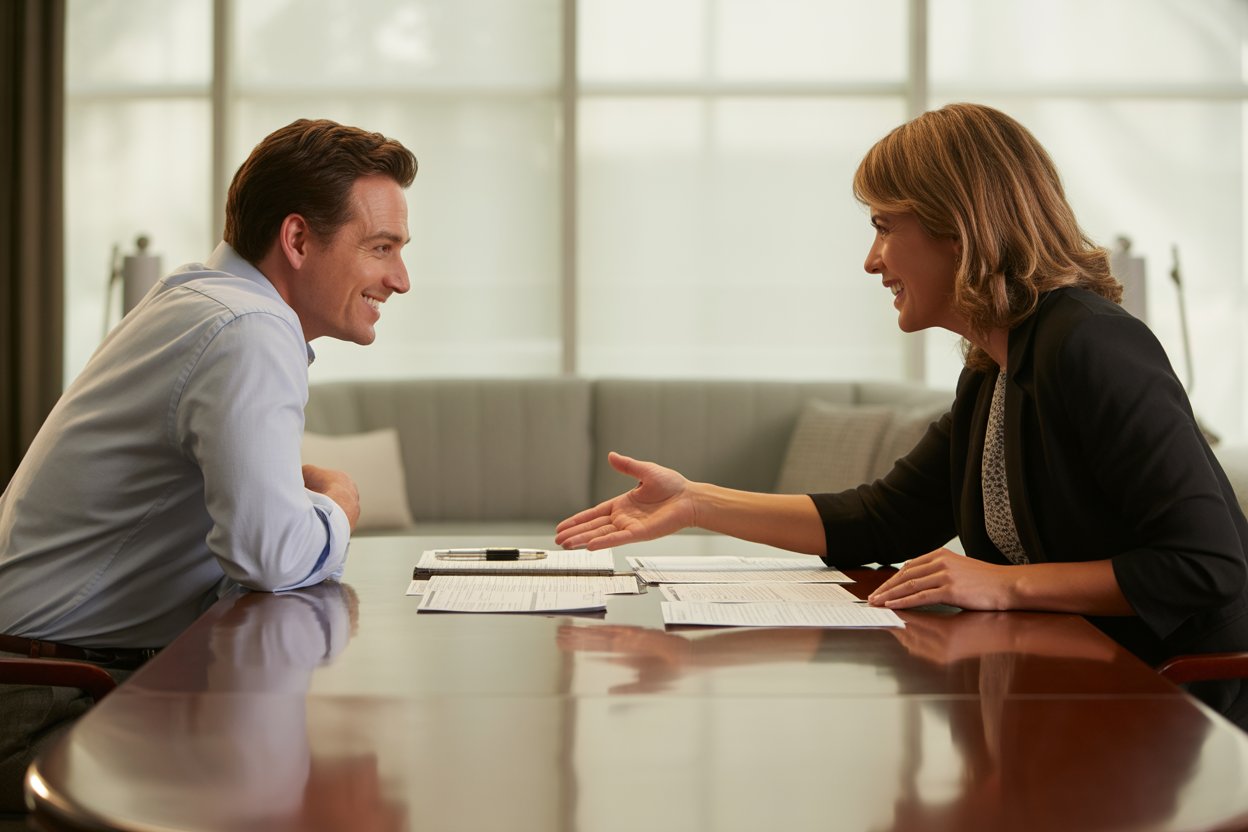 Insurance advisor reviewing earthquake coverage with homeowner