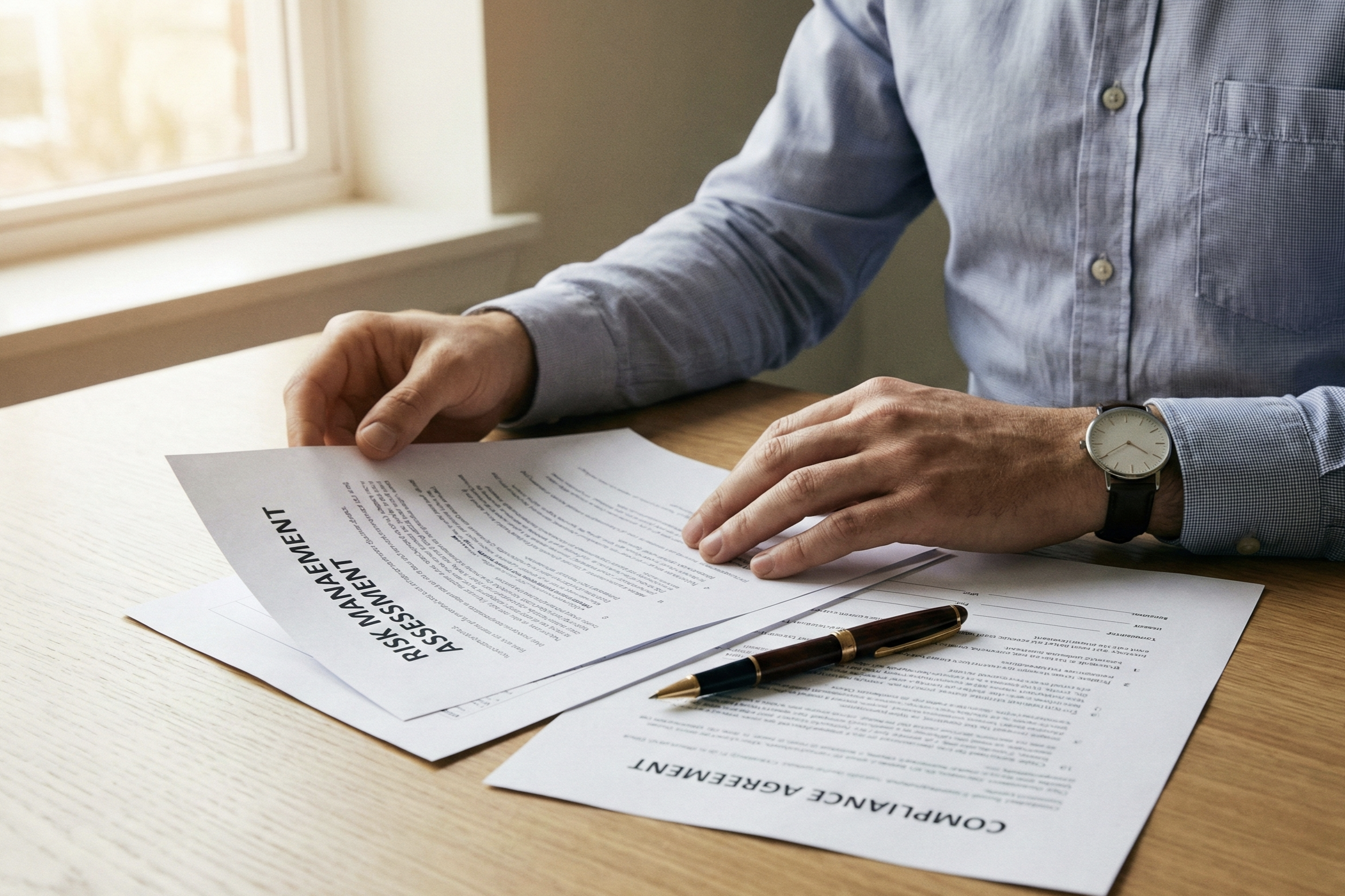 Executive reviewing D&O insurance claim documents at a desk