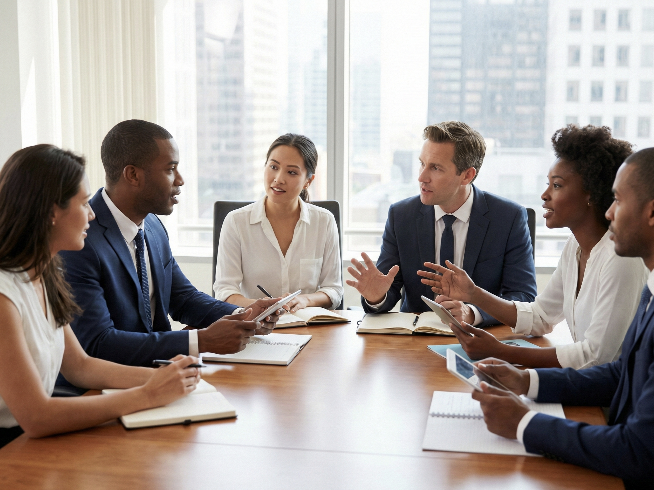 Legal advisor explaining D&O liability coverage to business executives