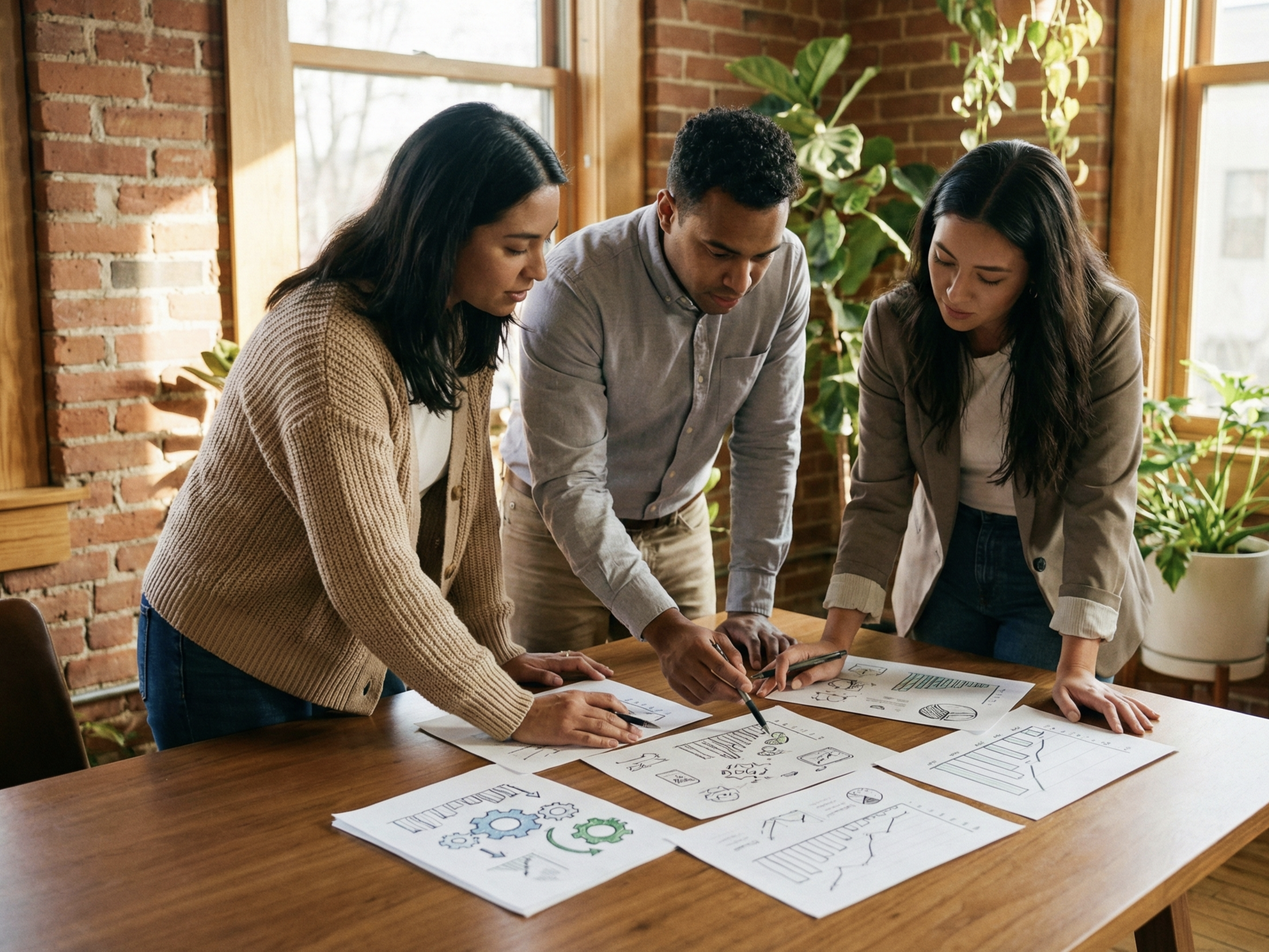 Executives reviewing cash flow exposure and business continuity planning documents.