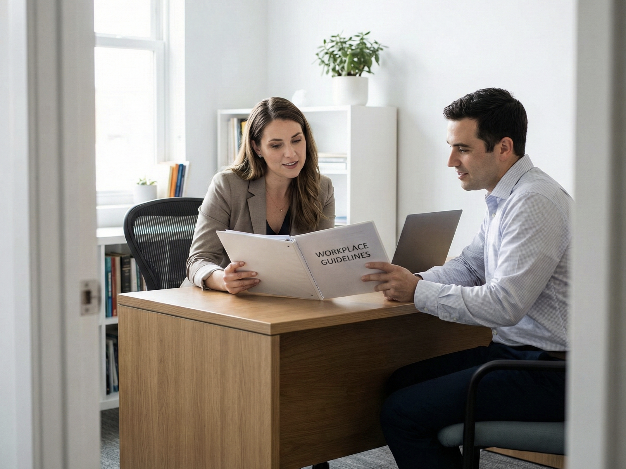 HR manager discussing workplace policies and guidelines with an employee