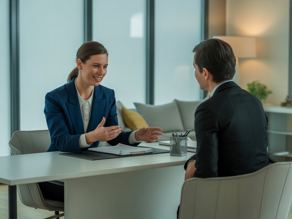 Professional advisor explaining policy