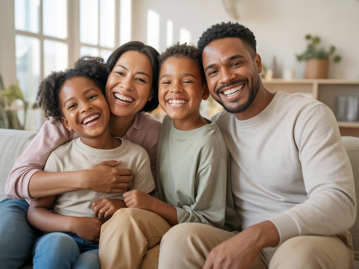 Family with healthy teeth smiling