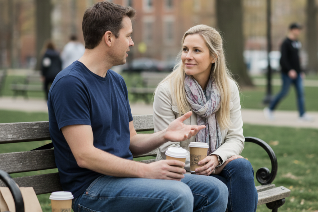 A casual conversation where important decisions are acknowledged but quietly delayed